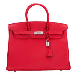 Hermes Rouge Casaque Clemence Birkin 35cm Palladium Hardware