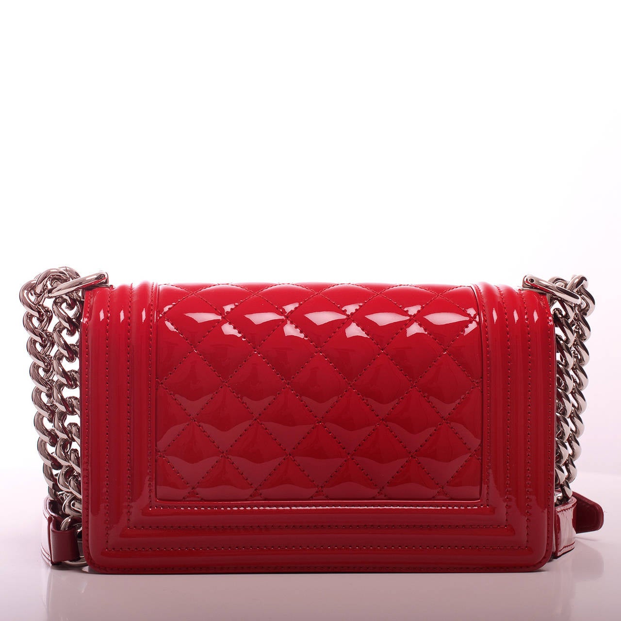 Chanel Red Quilted Patent Small Boy Bag In New Condition In New York, NY