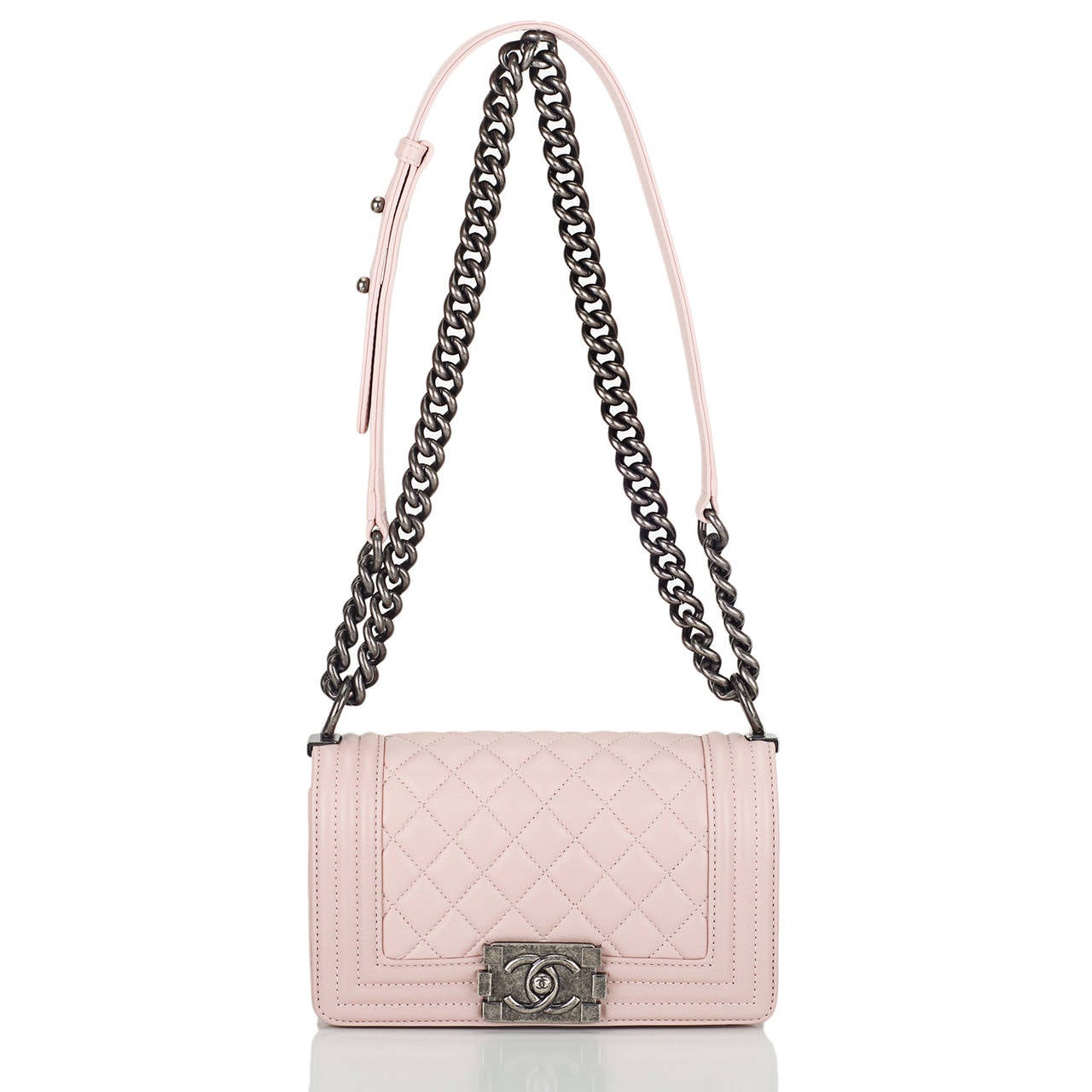 Chanel Light Pink Quilted Lambskin Small Boy Bag In New Condition In New York, NY