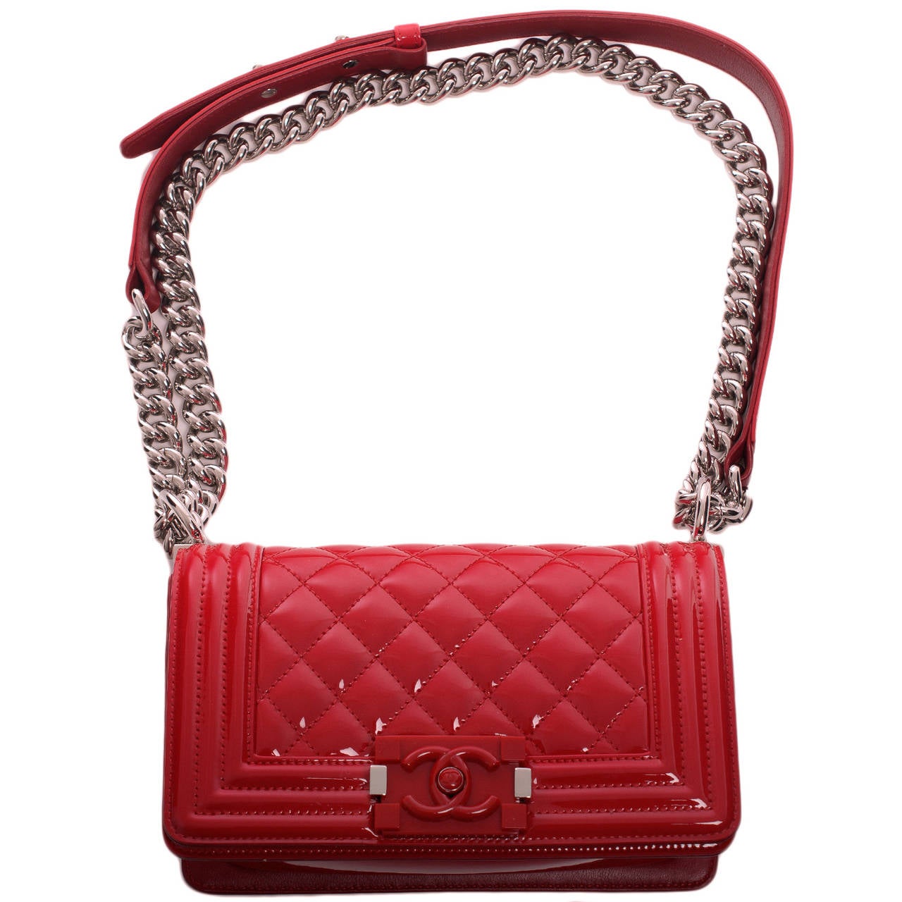 Chanel Red Quilted Patent Small Boy Bag 1