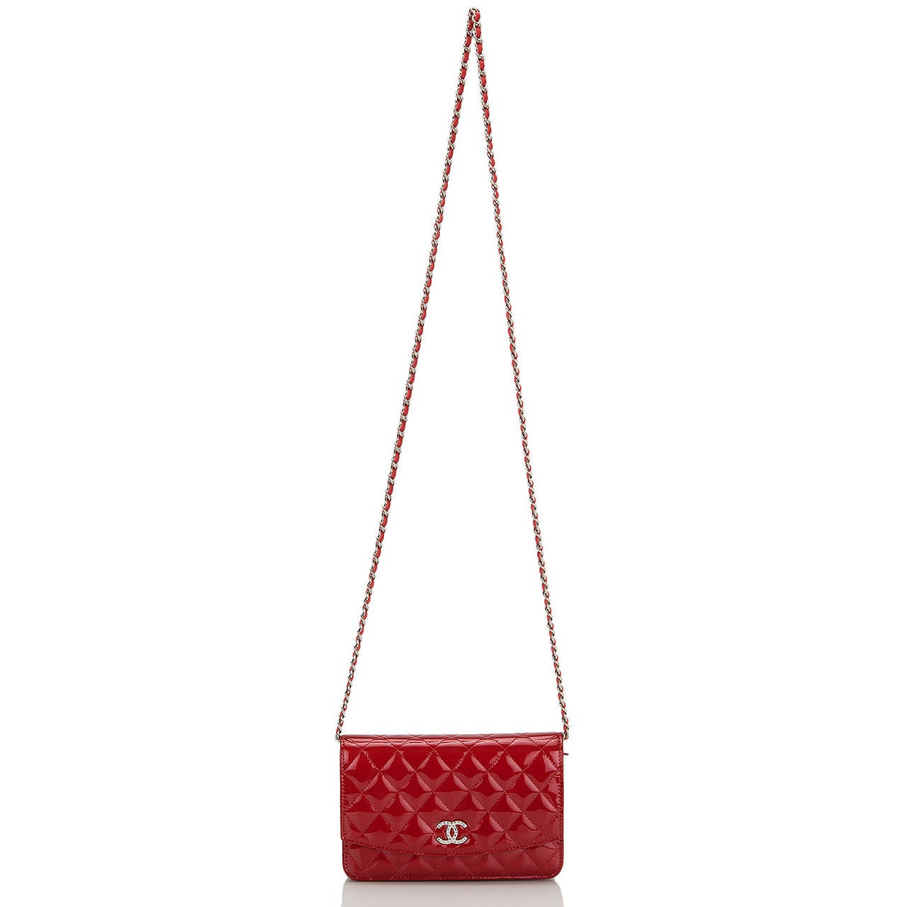 Chanel Red Quilted Patent CC Wallet On Chain (WOC) 1