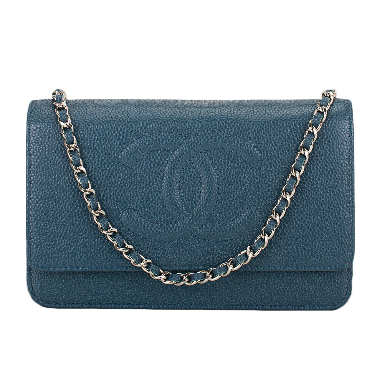 Chanel Slate Blue Caviar Timeless Wallet On Chain (WOC)