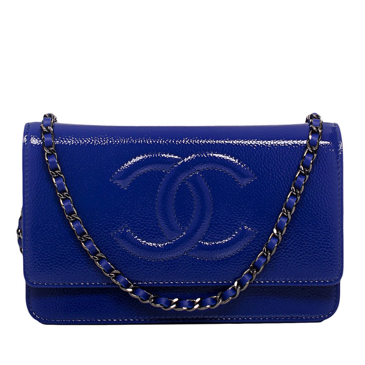 Chanel Blue Glazed Caviar Timeless Wallet On Chain (WOC)