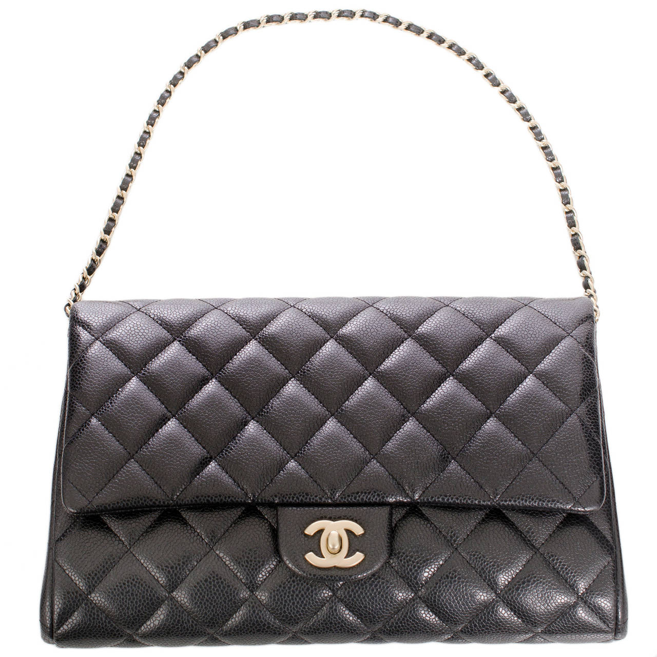 Chanel Black Quilted Caviar New Clutch With Chain at 1stDibs