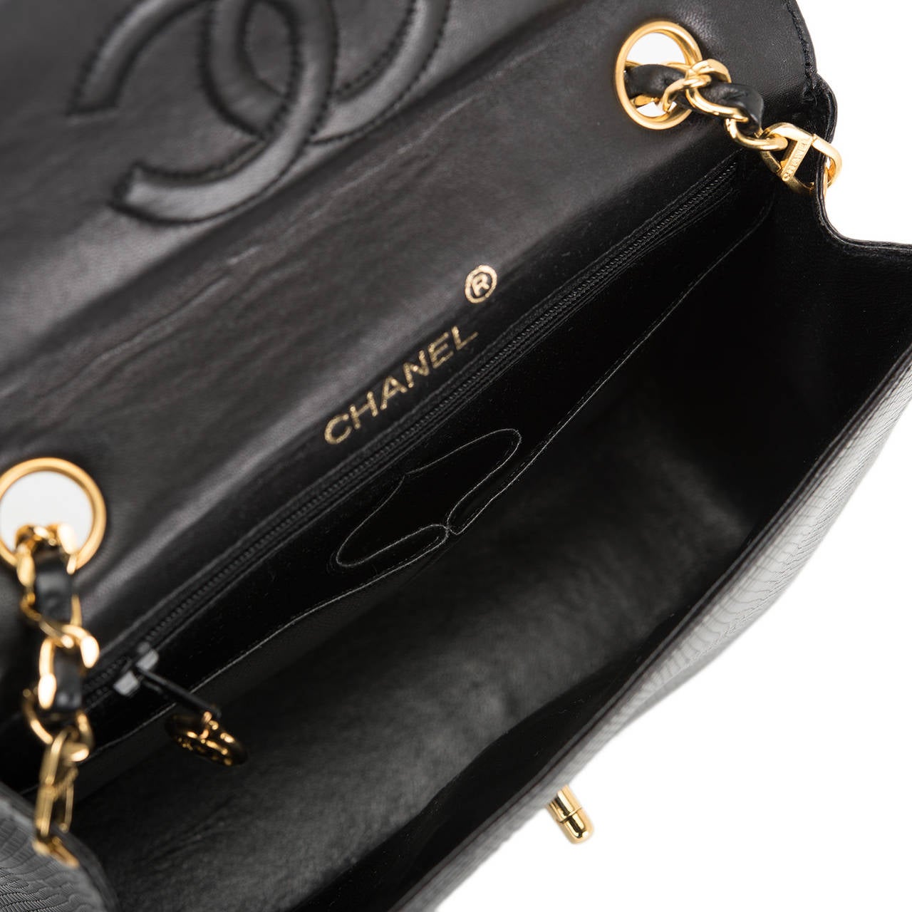 Chanel Vintage Black Lizard Large Mini Flap Bag 1