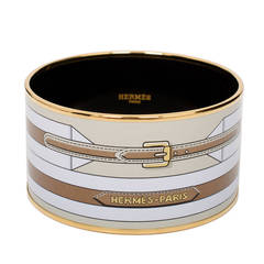 Hermes "Sangles" Extra Wide Printed Enamel Bracelet GM (70) Gold Hardware