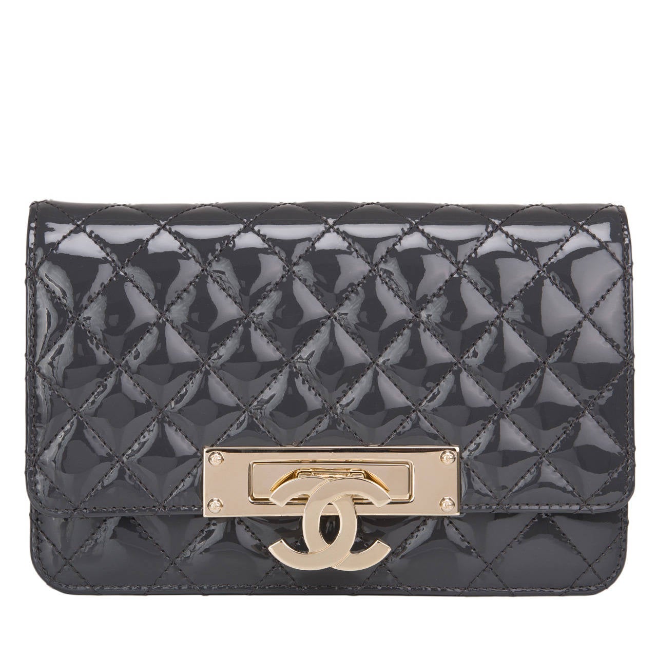 Chanel Grey "Golden Class" Patent Wallet On Chain (WOC)