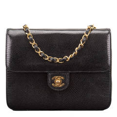 Chanel Vintage Black Lizard Large Mini Flap Bag