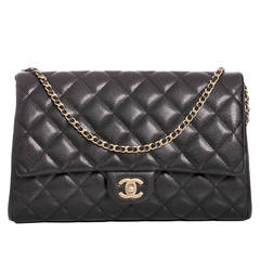 Chanel Black Quilted Caviar New Clutch With Chain