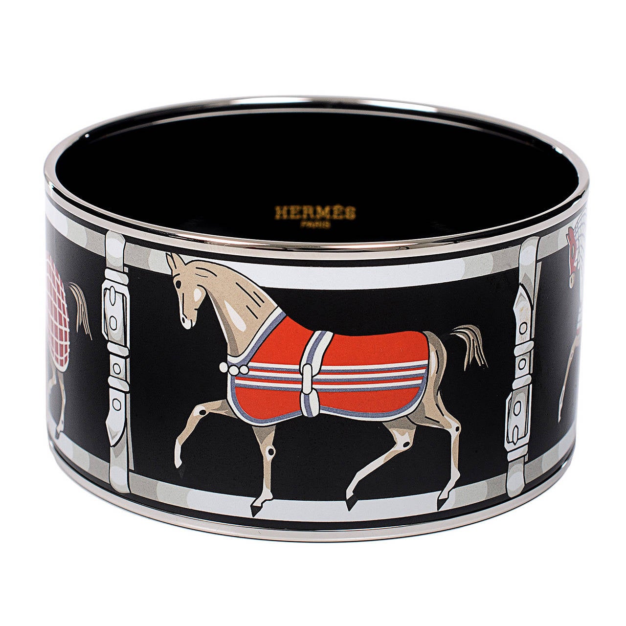 Hermes "Tenues et Couvetures 2" Extra Wide Printed Enamel Bracelet GM (70)