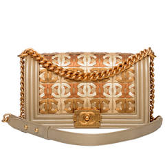 Chanel Runway Gold Metallic CC Embellished Lambskin Medium Boy Bag