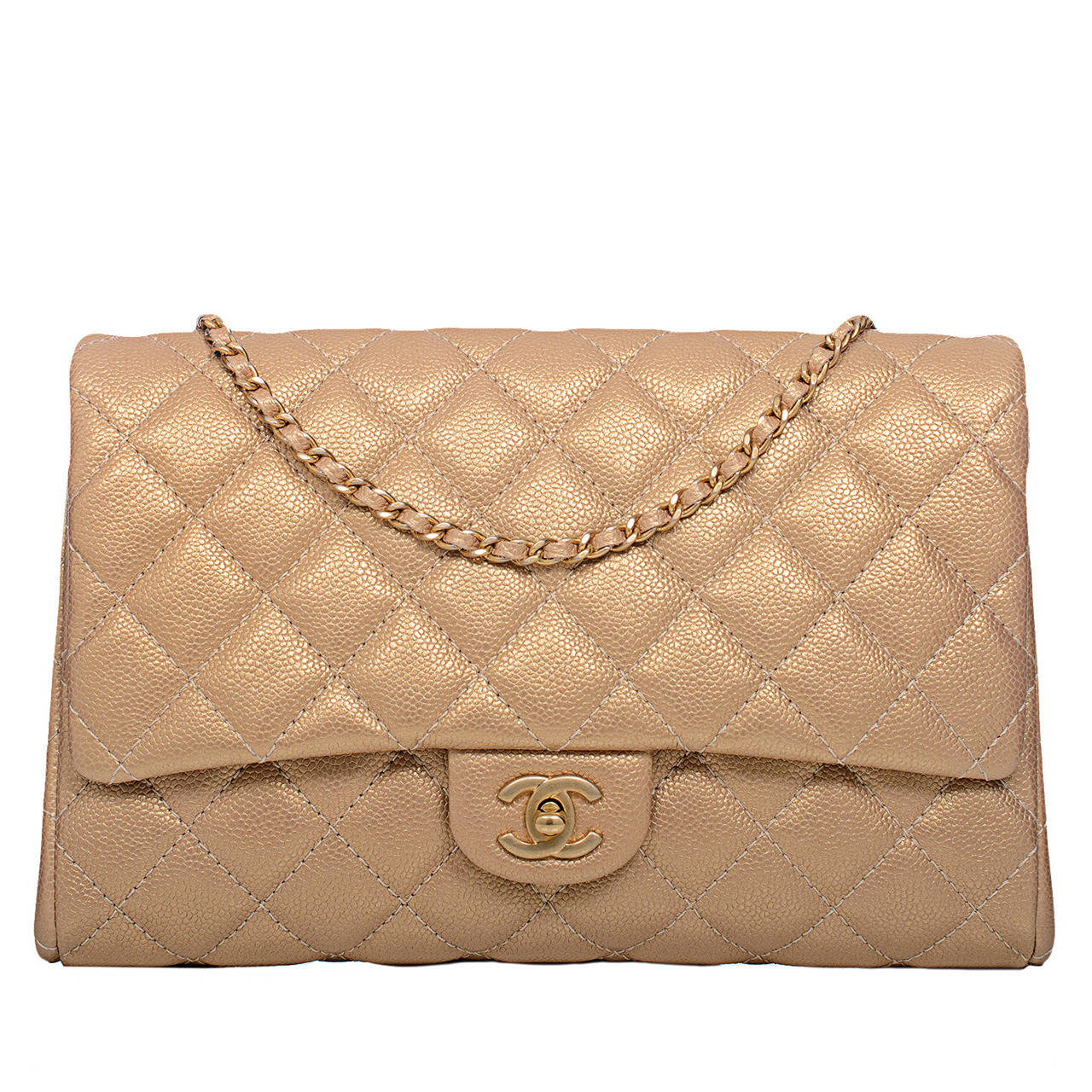 Chanel Gold New Clutch Classic Quilted Caviar Flap Bag