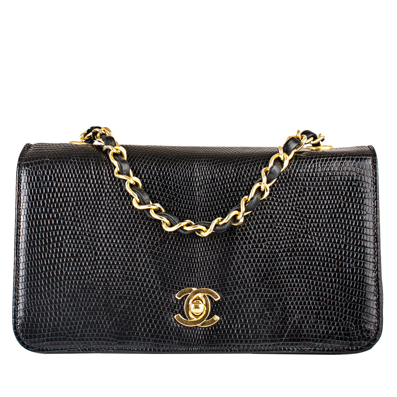 Chanel Black Shiny Lizard Classic Flap Bag
