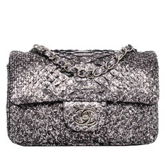 Chanel Silver Python Mini Flap Bag