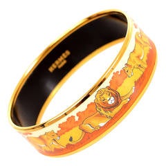 Hermes "Safari" Wide Printed Enamel Bracelet PM Gold Hardware