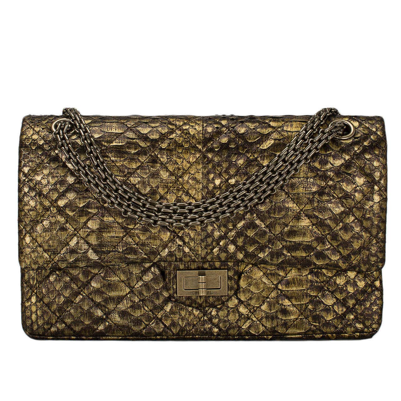 Gold Python Handbags Chanel Gold Python 2.55 Reissue 226 Double Flap Bag at 1stDibs