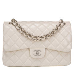 Chanel Pearlescent Ivory Quilted Caviar Jumbo Classic Double Flap Bag