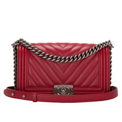 Chanel Dark Red Quilted Caviar New Medium Boy Bag