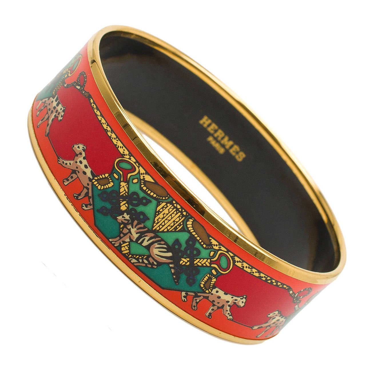 Hermes "Snow Leopards" Wide Printed Enamel Bracelet PM (65)