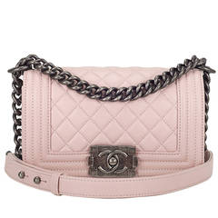 Chanel Light Pink Quilted Lambskin Small Boy Bag