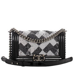 Chanel Black and White Sequin Quilted Medium Boy Bag