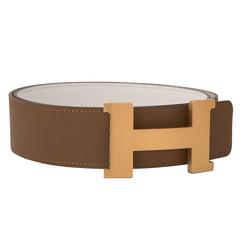 Hermes 42mm Reversible White/Azelan Epsom Constance H Belt Brushed Gold Buckle 8