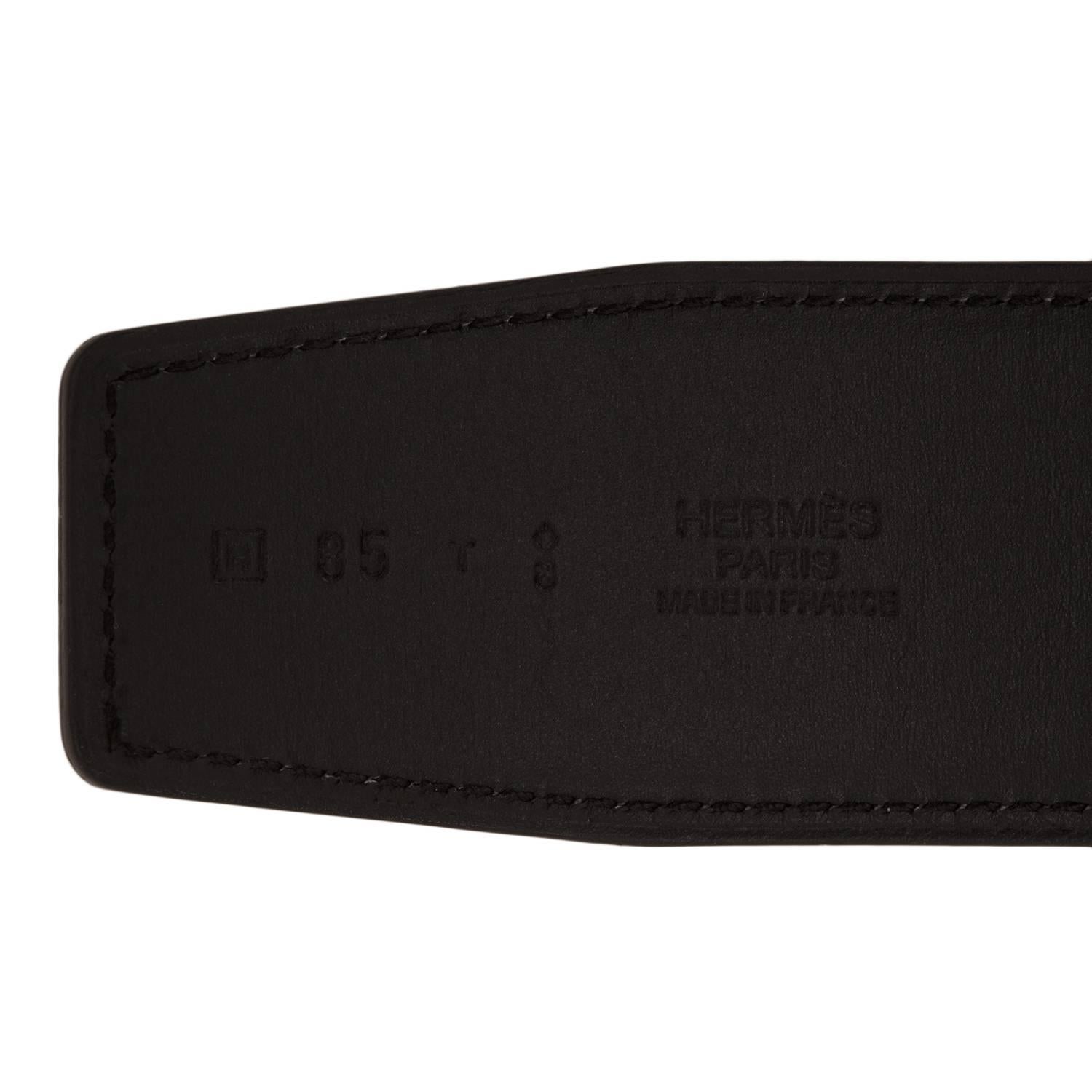 Beige Hermes 42mm Reversible White Epsom/Black Calfskin Constance H Belt 85cm Brushed 
