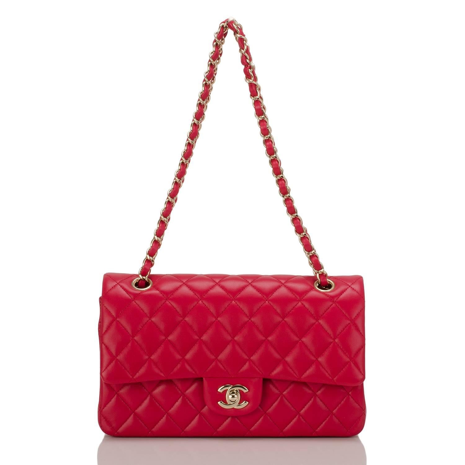 Chanel Red Quilted Lambskin Medium Classic Double Flap Bag 1