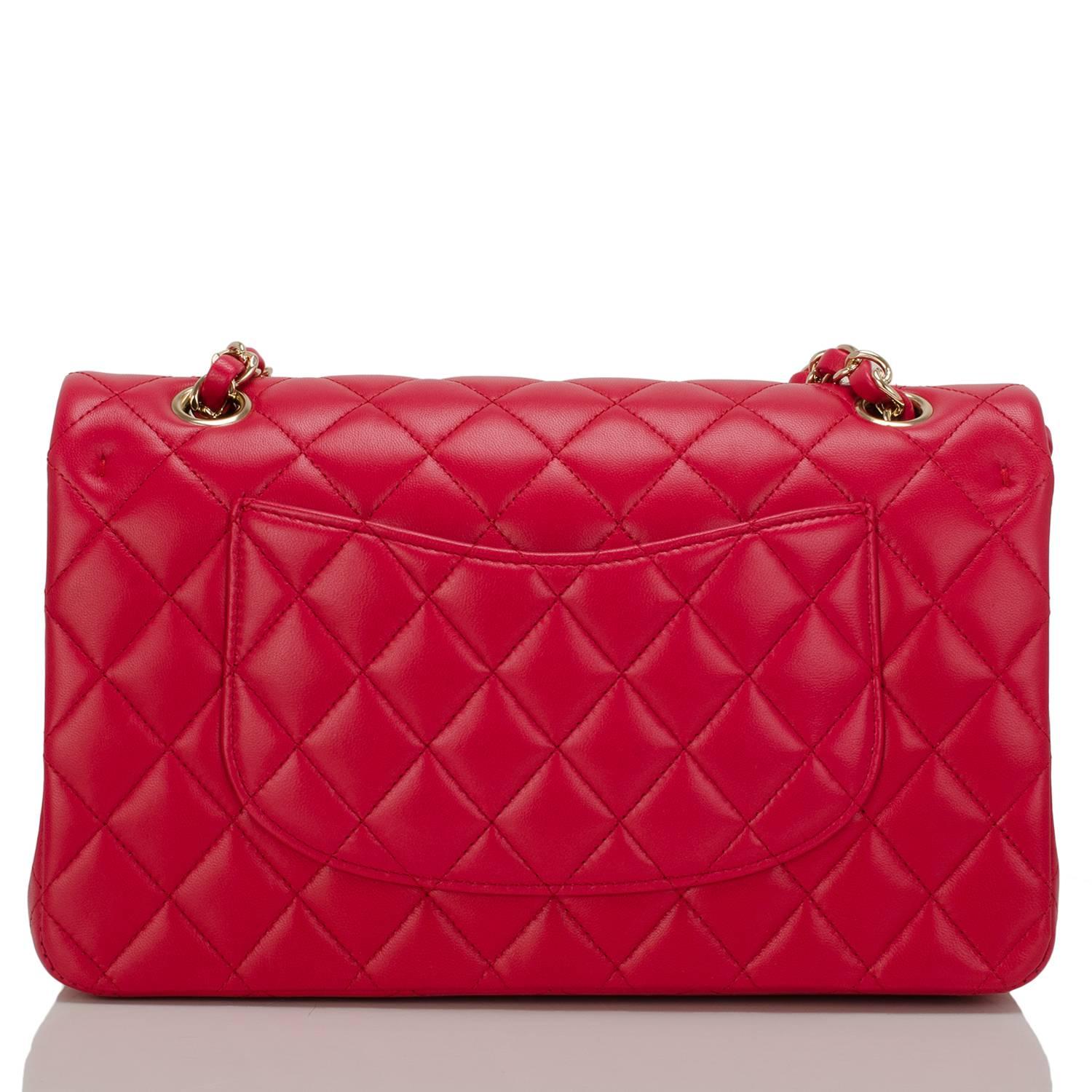 Chanel Red Quilted Lambskin Medium Classic Double Flap Bag In New Condition In New York, NY