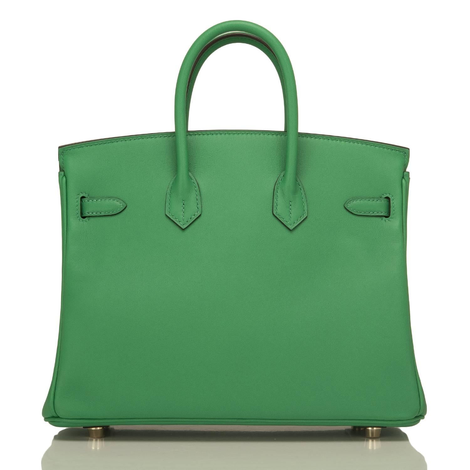 Green Hermes Bamboo Swift Birkin 25cm Gold Hardware Tote Bag