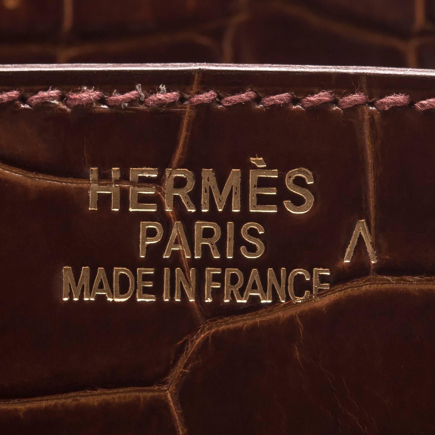 Hermes Cognac Shiny Porosus Crocodile Birkin 35cm Gold Hardware 1