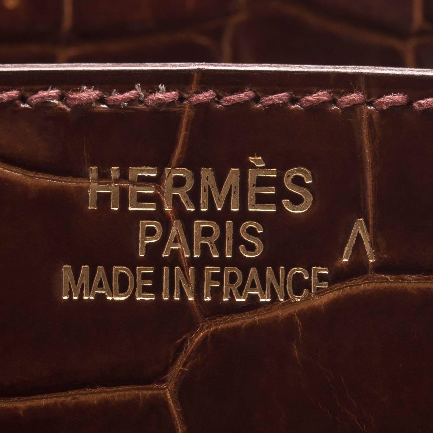 Hermes Cognac Shiny Porosus Crocodile Birkin 35cm Gold Hardware ...  