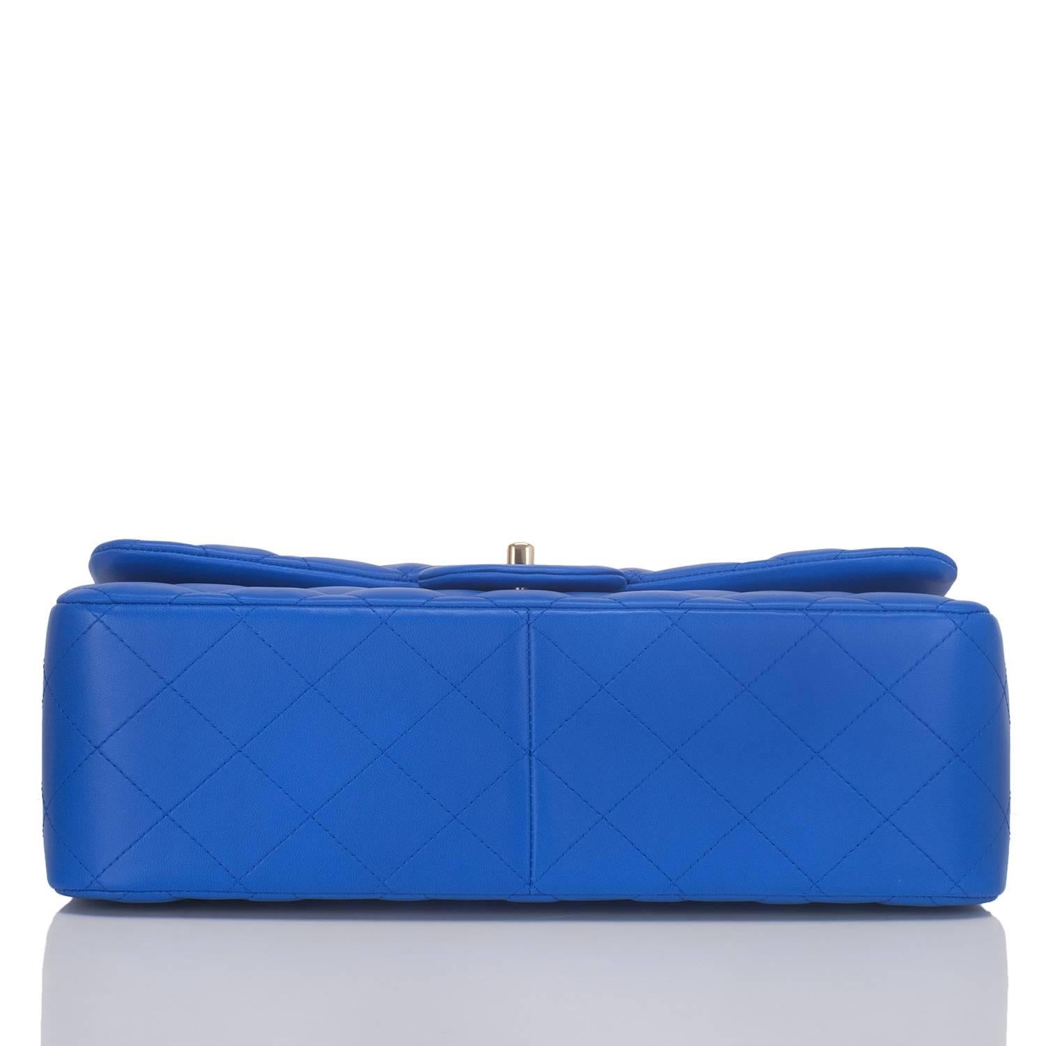 Women's Chanel Blue Quilted Lambskin Jumbo Classic Double Flap Bag