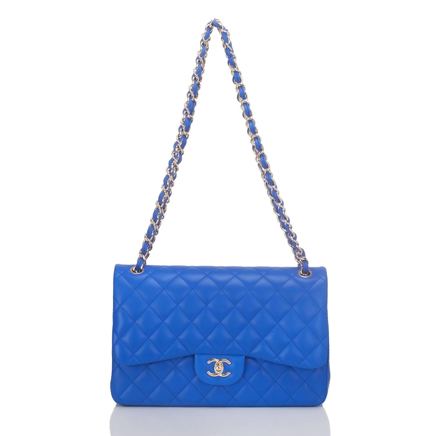Chanel Blue Quilted Lambskin Jumbo Classic Double Flap Bag 1