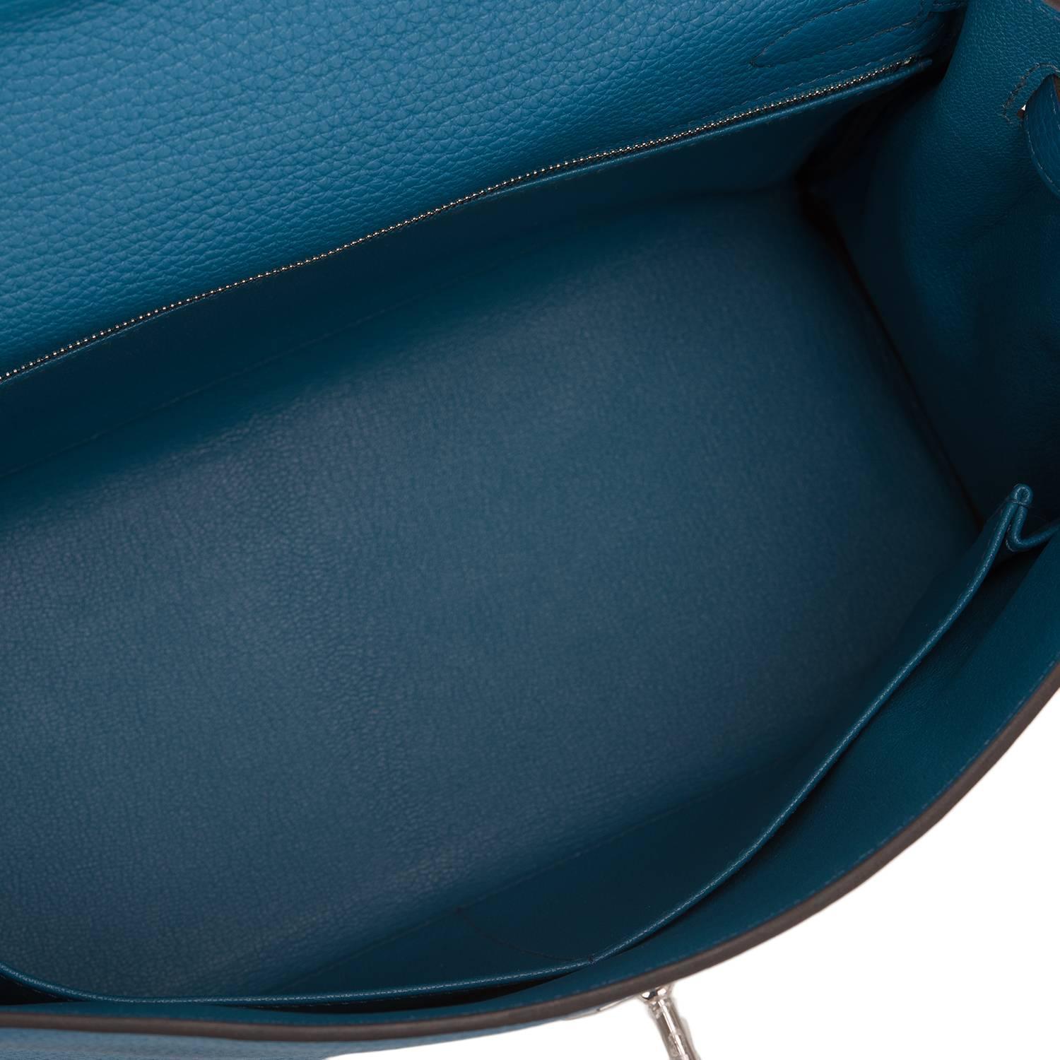 Hermes Blue Izmir Clemence Kelly 32cm Palladium Hardware For Sale ...  