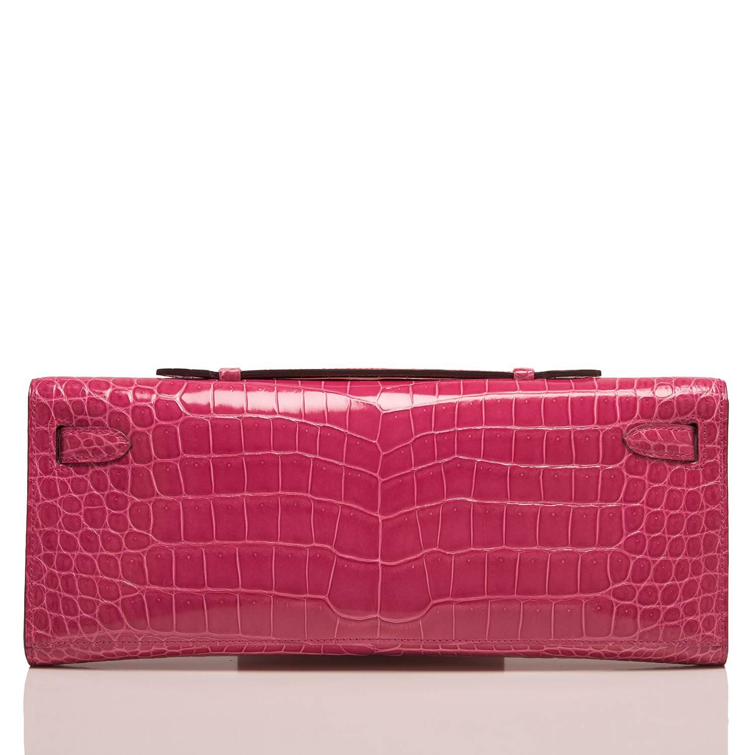 Pink Hermes Rose Tyrien Shiny Porosus Crocodile Kelly Cut For Sale