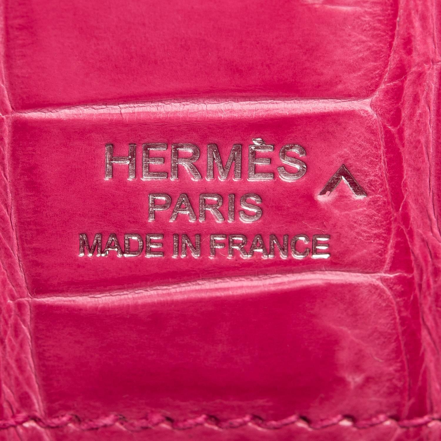 Hermes Rose Tyrien Shiny Porosus Crocodile Kelly Cut For Sale 1