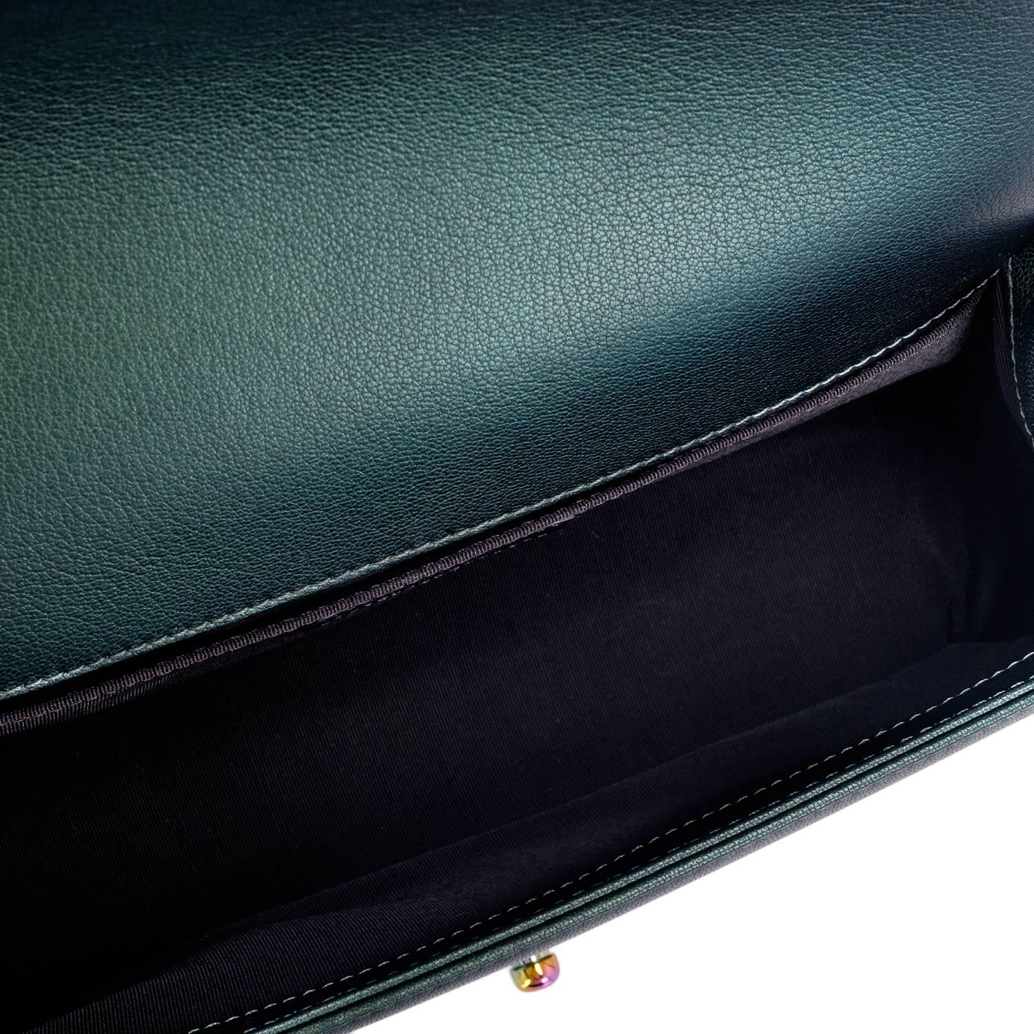 Women's Chanel Green Iridescent Goatskin Medium Boy Bag