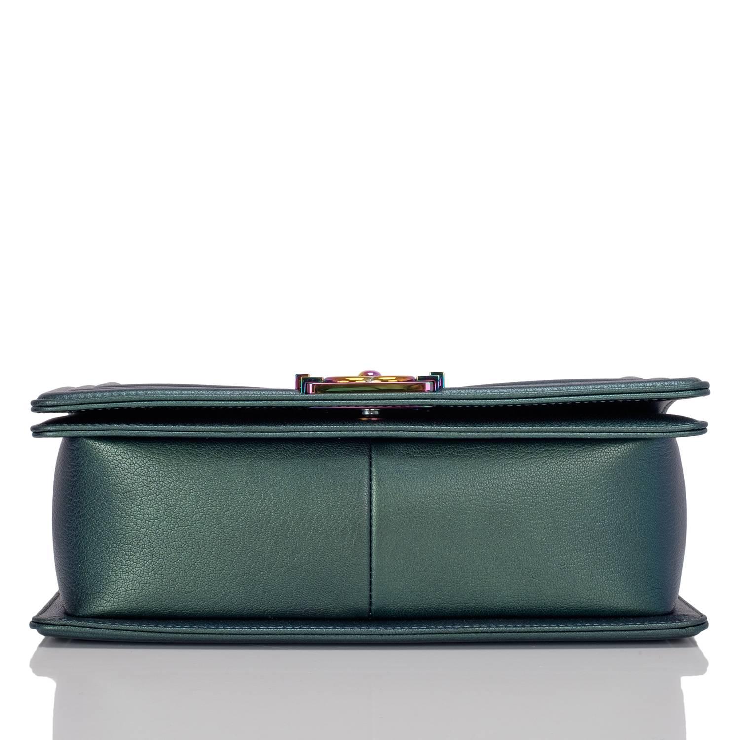 chanel green iridescent boy bag