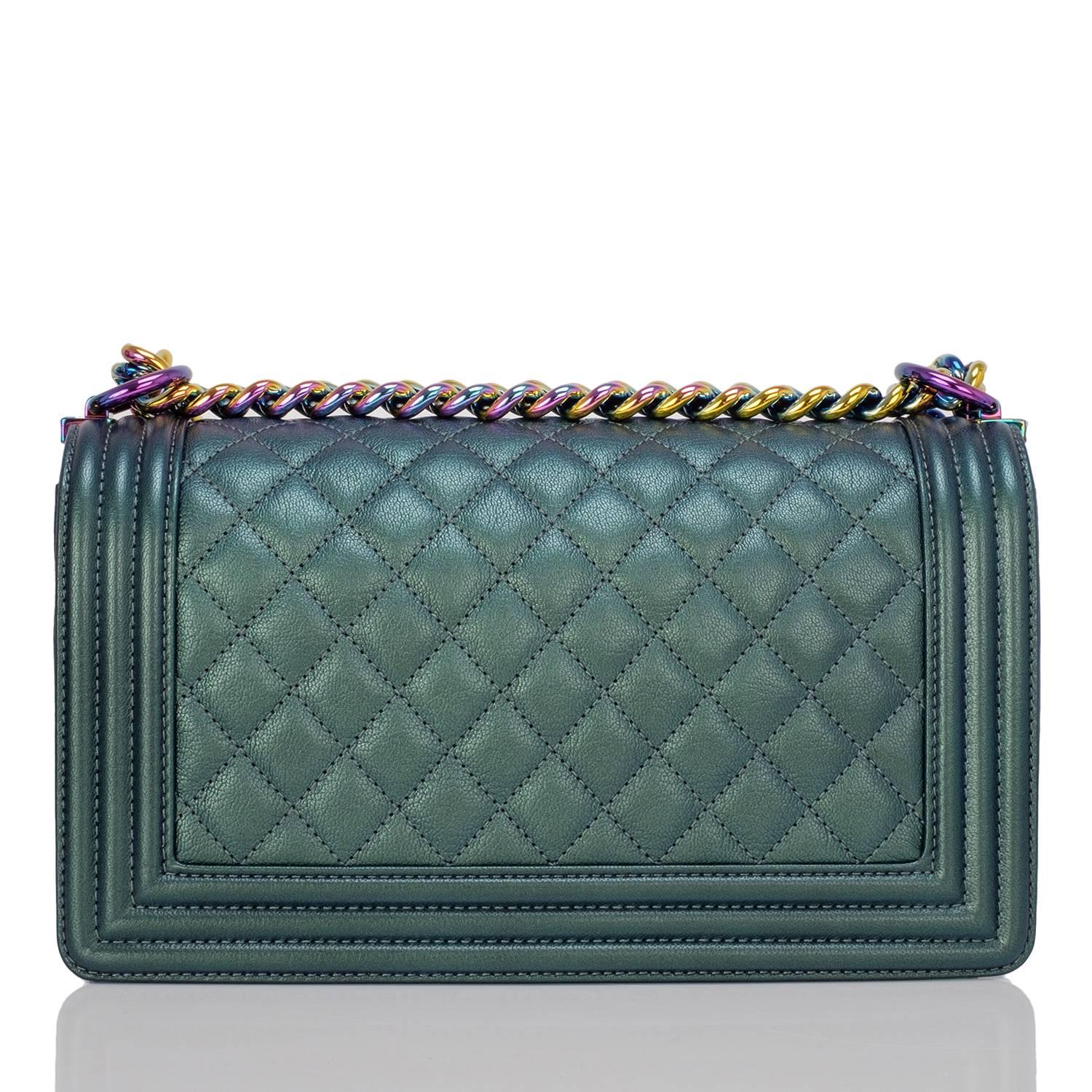 chanel iridescent green boy bag