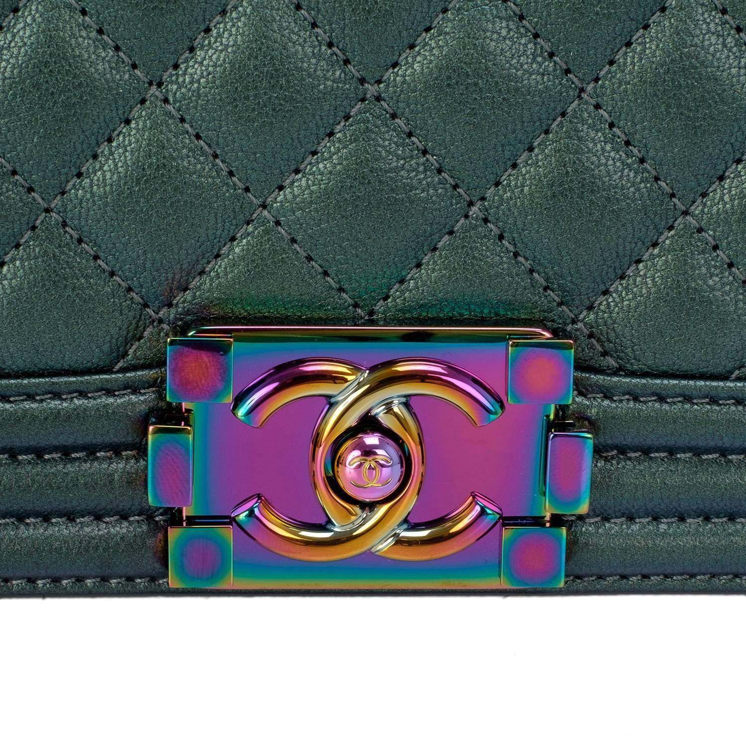chanel iridescent boy bag green