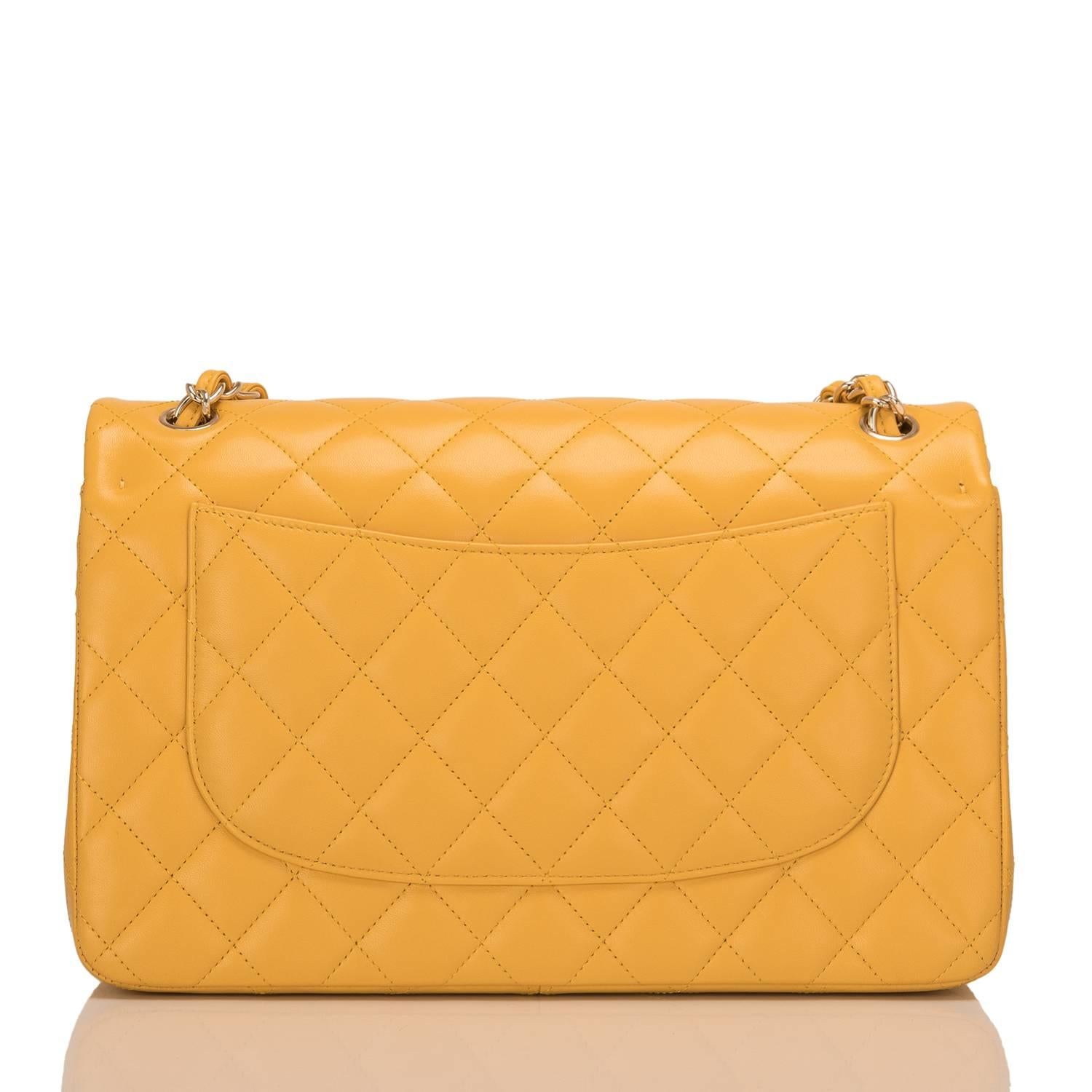 chanel yellow quilted lambskin jumbo classic flap bag