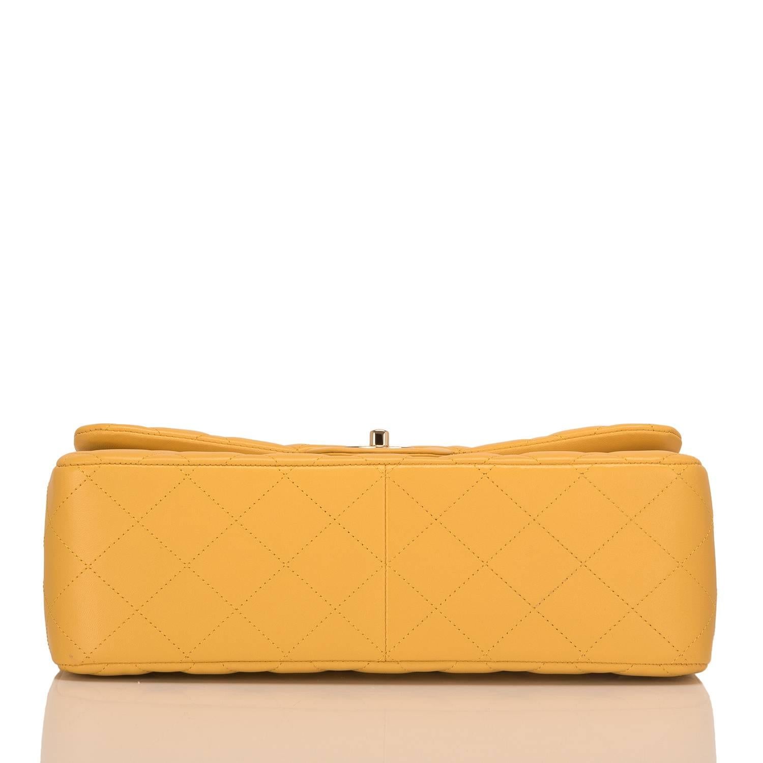 Orange Chanel Yellow Quilted Lambskin Jumbo Classic Double Flap Bag 