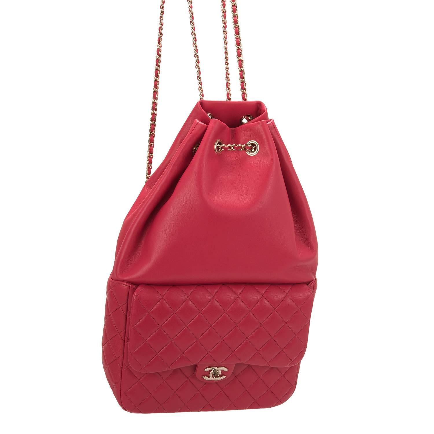 Chanel Red Lambskin Large Backpack For Sale 1