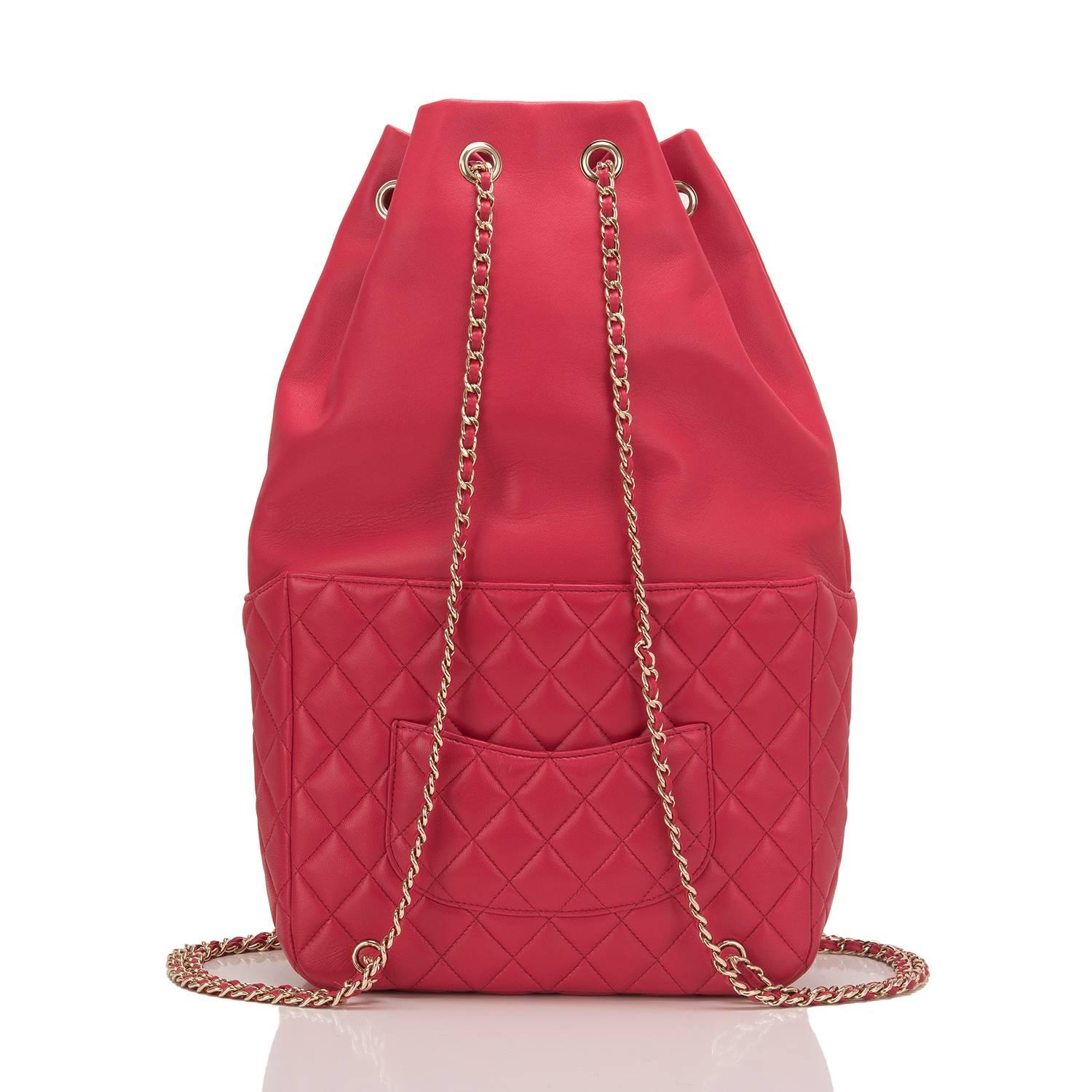 Chanel Red Lambskin Large Backpack In New Condition For Sale In New York, NY
