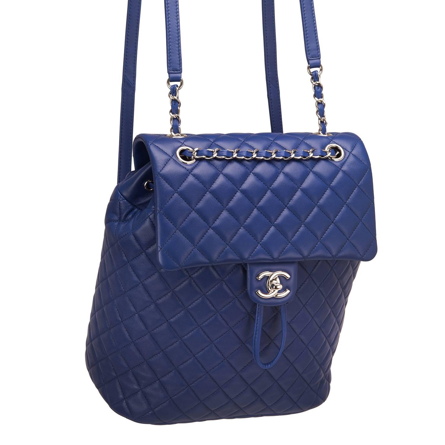 Women's Chanel Urban Spirit Blue Quilted Lambskin Large Backpack