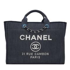 Chanel Dark Blue Denim Large Deauville Shopping Tote Bag