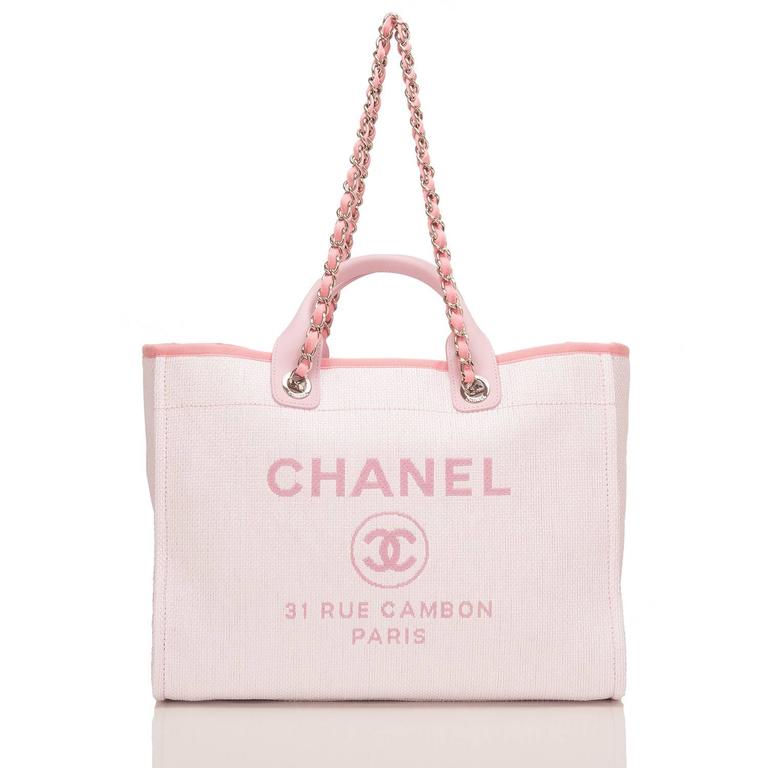 Chanel Pink Canvas Large Deauville Shopping Tote Bag at 1stDibs