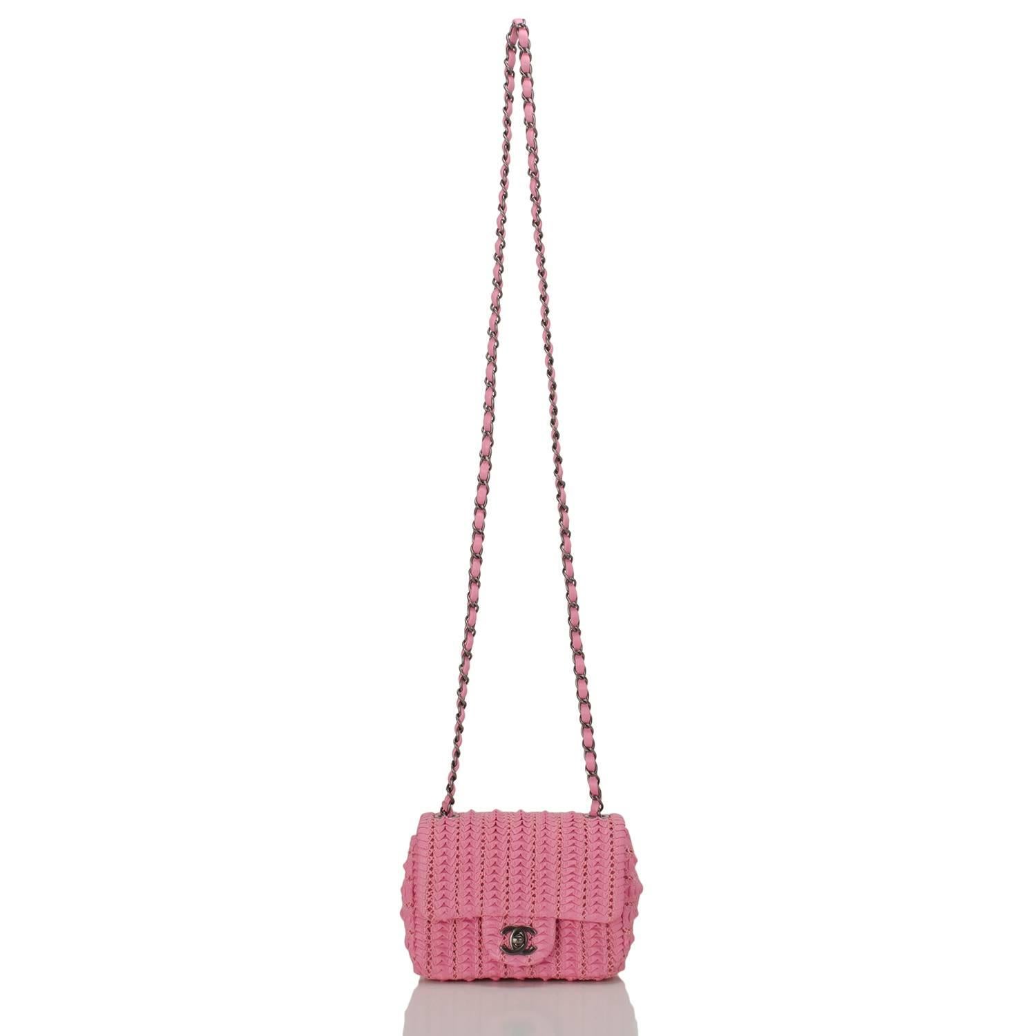 Chanel Pink Embroidered Lambskin Square Mini Flap Bag NEW For Sale 1