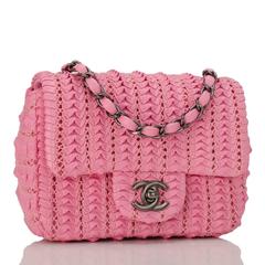 Chanel Pink Embroidered Lambskin Square Mini Flap Bag NEW